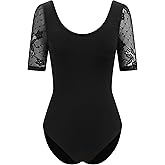 AFAVOM Ballet Dance Leotards for Women Sheer Mesh Lace Leotard Bodysuit Adult Gymnastics Dancewear Ballerina Dance Costumes