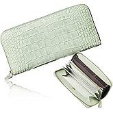 VOICE Align type Long wallet Leather made by MASINI in Italy Cowhide ART.SPICE Beautiful Croc leather with delicate glitter Women's Elegant and easy to use Vertical card case In gift box (Sage Green)