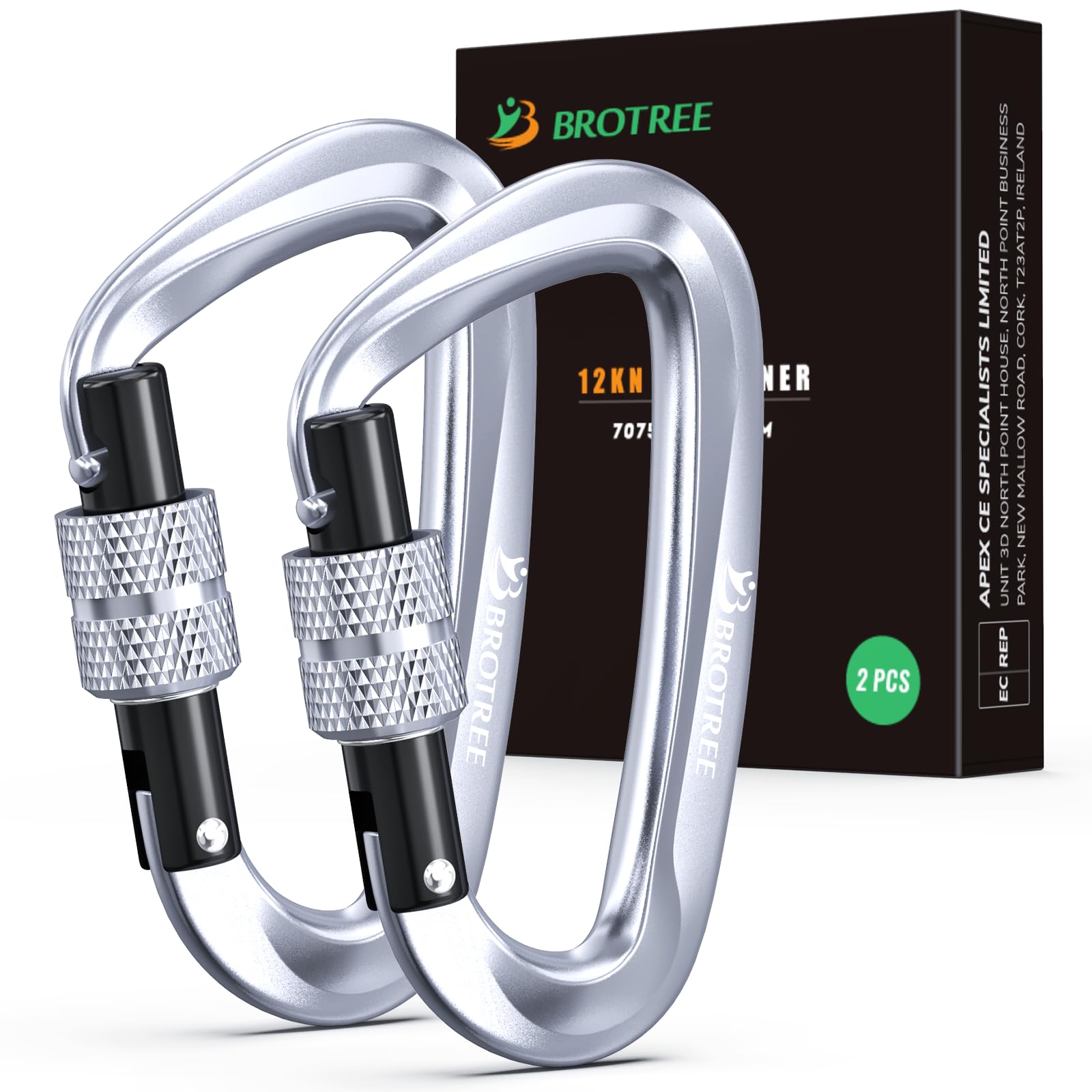 BROTREE Locking Carabiner Clips 12KN (1200 kg) Heavy Duty Carabiners for Hammock, Camping, Hiking, Backpack and More (2 or 4 Packs)