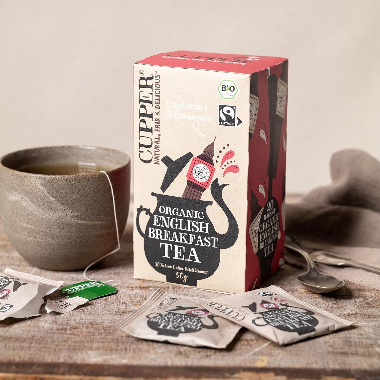 Cupper Bio Schwarztee, Schwarzer Tee, English Breakfast Tea, 20 ungebleichte Teebeutel, fairtrade, umweltfreundlich, fair gehandelt 4