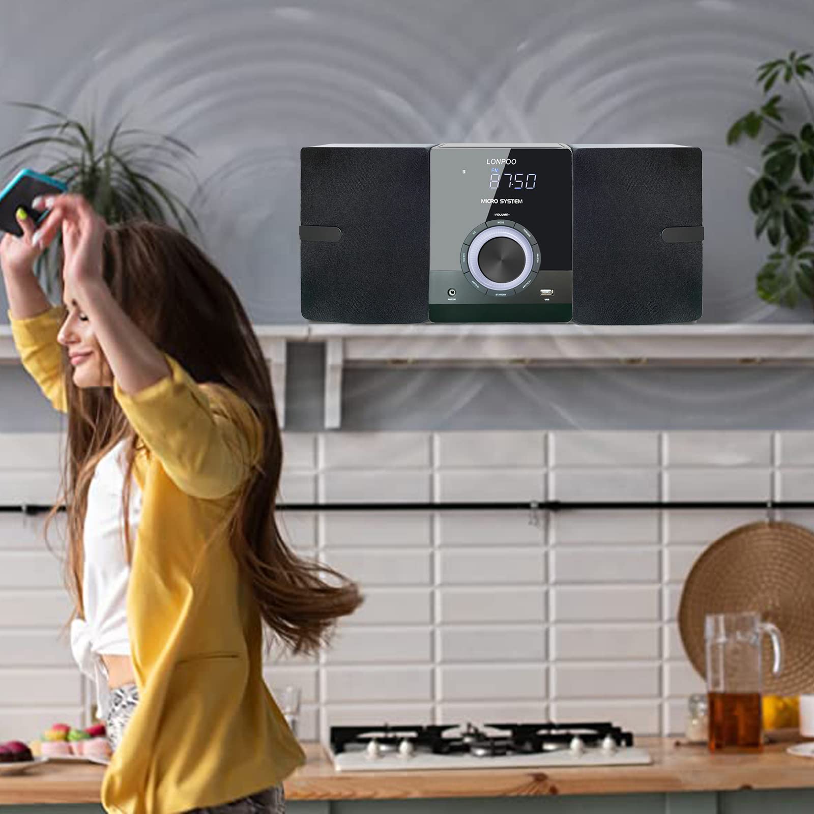 Compact Stereo System Speakers with CD Player, Bluetooth, FM Radio, Aux-in, USB-in, Earphone Jack, DSP-Tech, Remote, 30W Crisp-Sound Shelf Stereo System for Home (LP-886BT)