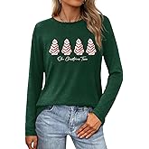 Christmas T-Shirt for Women Long Sleeve Round Neck Xmas Holiday Shirts Casual Basic Tunic Tops
