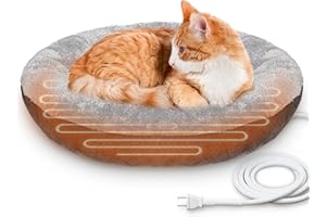 PAIGTEK Heated Cat Beds for Indoor, 22 Inches Soft & Cozy Round Heated Pet Bed with Auto Constant Temperature Pet Heating Pad,