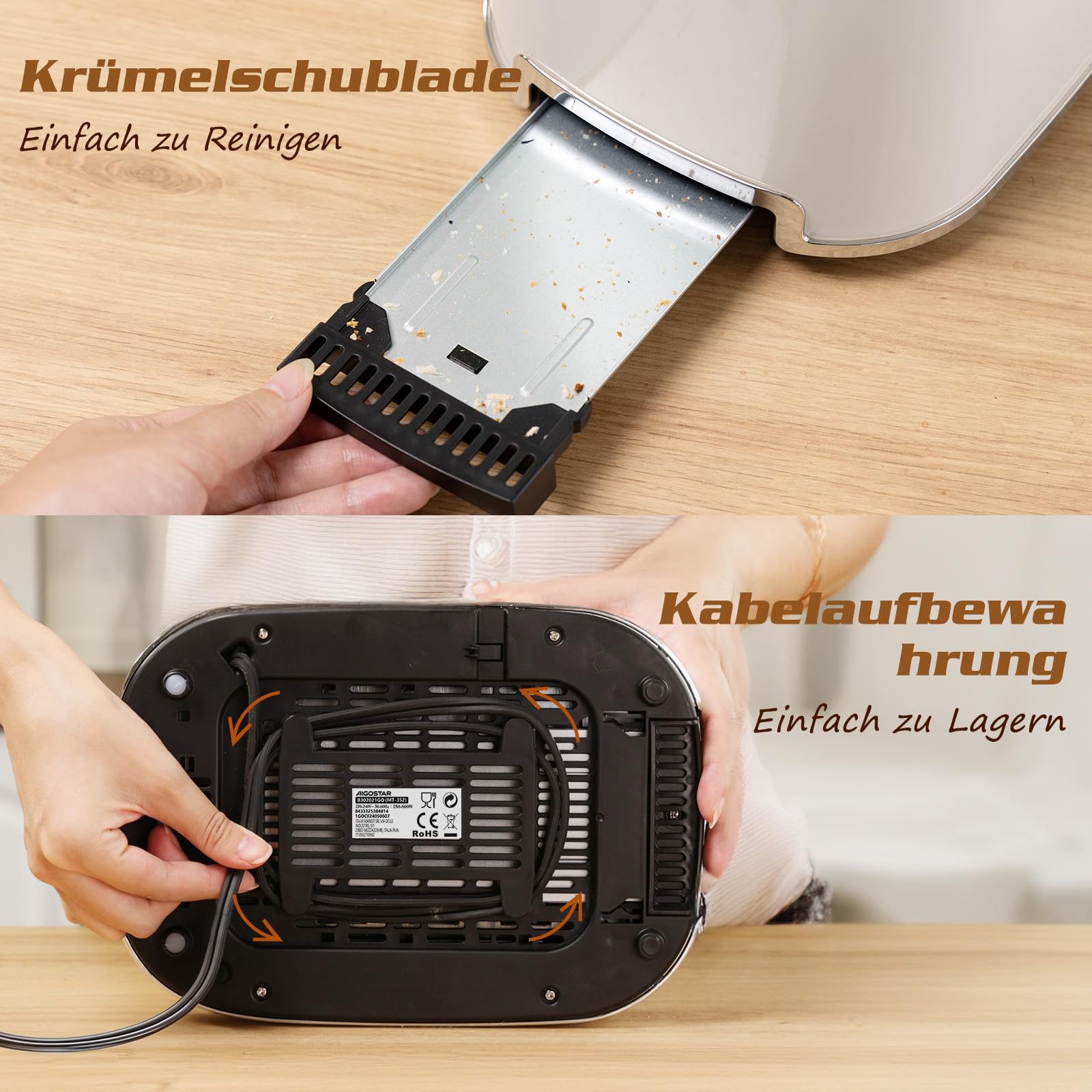Aigostar Toaster 2 Scheiben, Retro Edelstahl Creme, 4 Funktionen (Bagel/Auftauen/Aufwärmen/Abbrechen), Extra Breite Toastschlitze, 6 Bräunungsstufen, Liftfunktion, 800W. Retro Cream 7