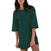 Yousify Women’s T Shirt Dress Cotton Summer Dresses 2026 Casual Loose Short Sleeve Striped Mini Dress with Pockets