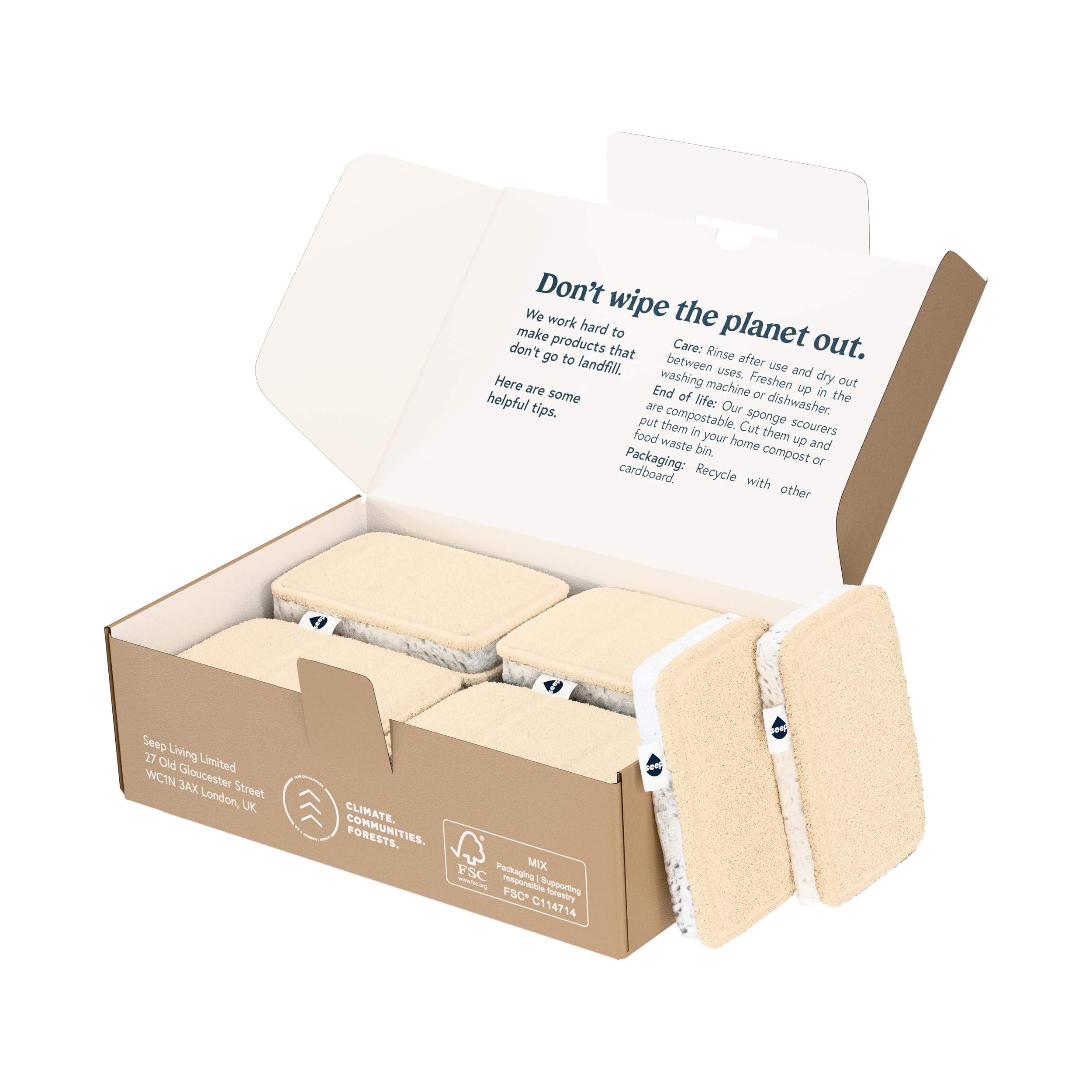 Seep Eco Sponges Washing Up - 12 Pack Multipack Compostable Kitchen Sponge - Cleaning Sponges Made Using Loofah - Sponge Scourer