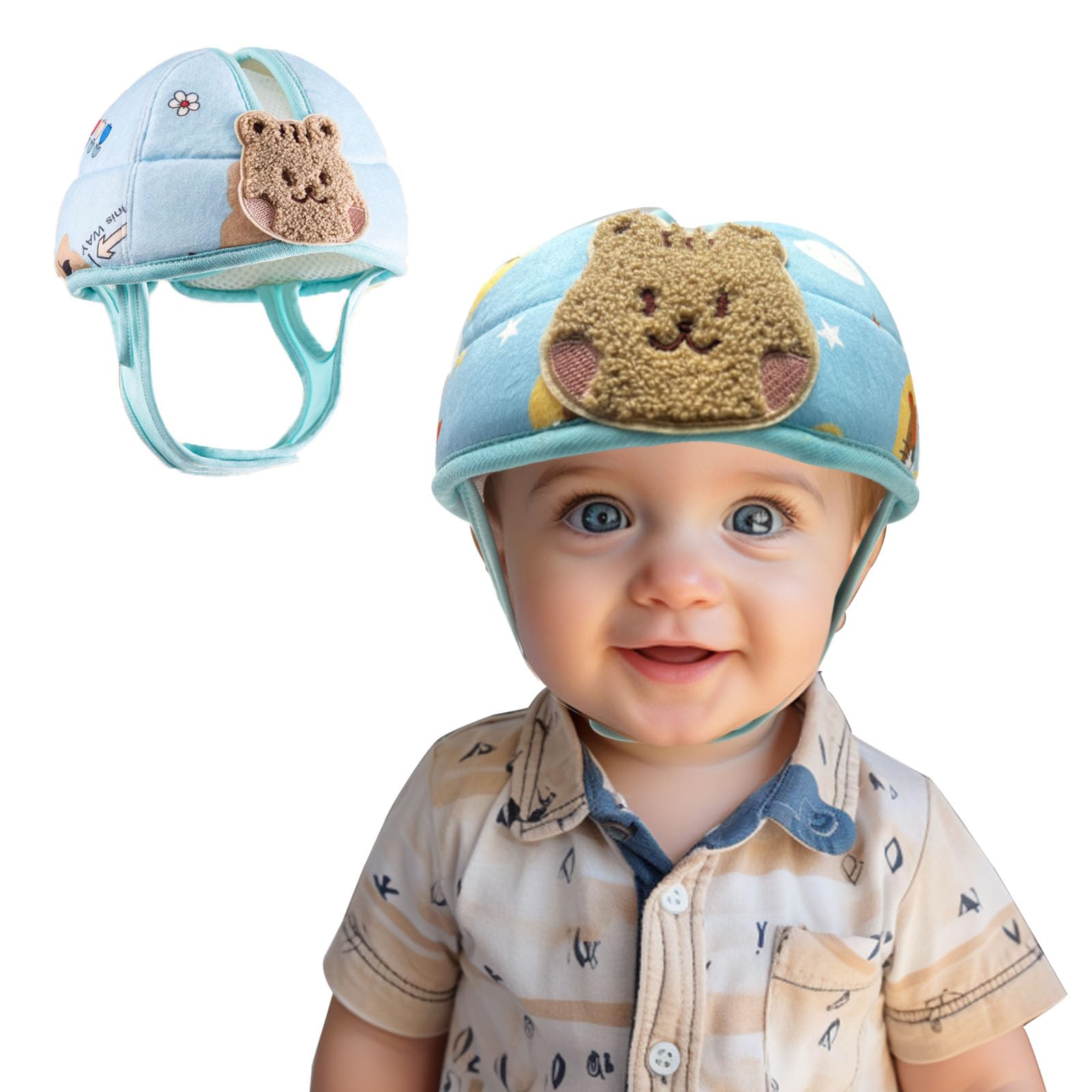 Photo 1 of Domayllay Toddler Head Protector,Baby Helmet for Crawing Walking,Soft Infant Safety Helmet,Baby Helmet 1-2 Years for Anti-Fall Head Protector,Adjustable, Breathable (Blue Bear)