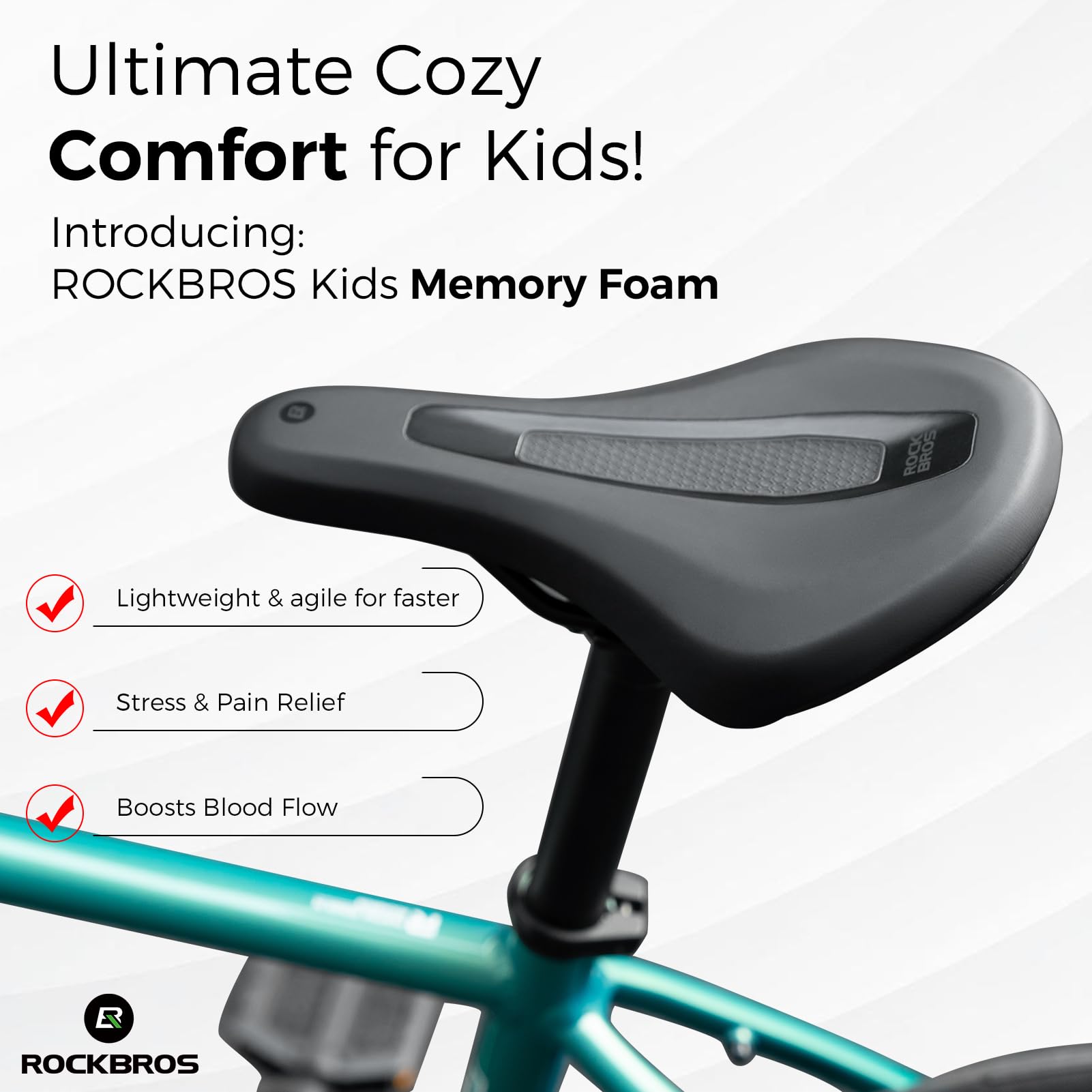 ROCKBROS Kids Bike Saddle Youth Replacement Bike Seat Kids Bicycle Seat with Ergonomic Design -3 Zone Concept - Waterproof, Enhance Young Little Riders Gifts for BMX, MTB & Road 16