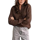 Bianstore Womens Casual Long Sleeve Crewneck Button Down Cardigan Chunky Knit Open Front Sweater Tops(Coffee-S)