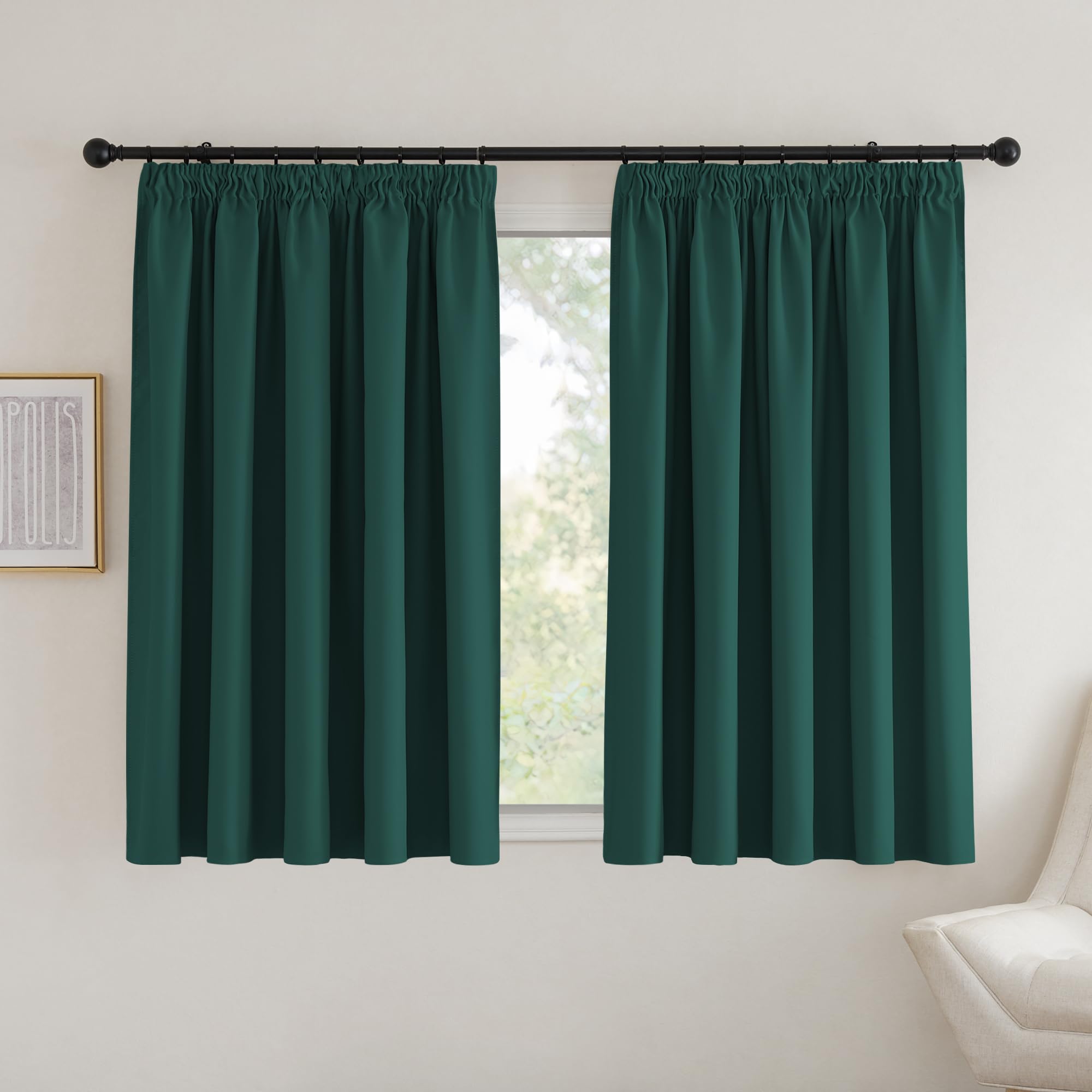 PONY DANCE Green Blackout Curtains 90x54 - Pencil Pleat for Bedroom, Extra Wide for Track Rail, Thermal Insulated, 2 Panels, W 90 inch by L 54 inch, Dark Green