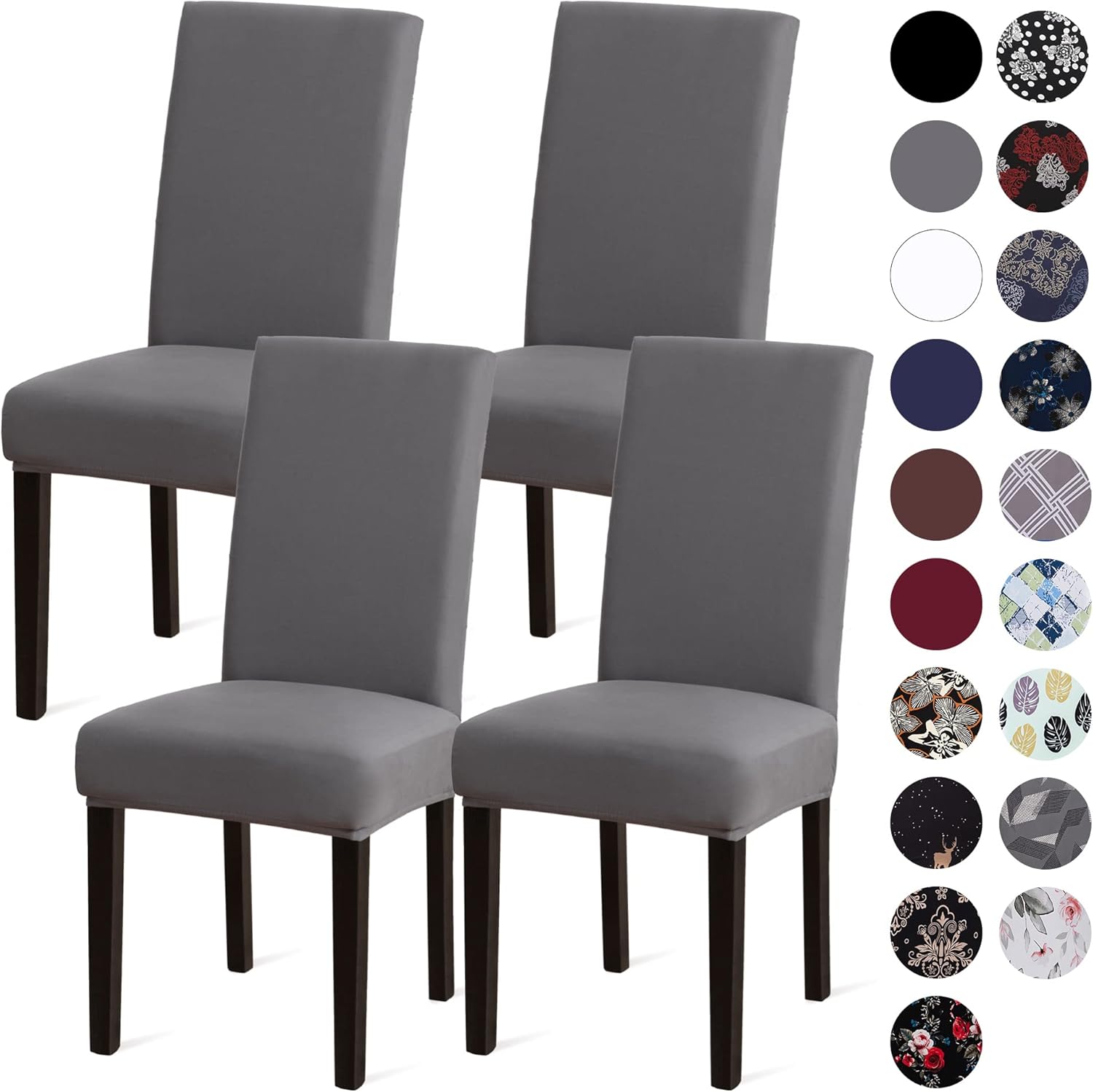 Slipcovers - Sufdari Dining Chair Covers,Kitchen Cover,Parsons Slipcover,Spandex Protectors for Room Stretch Chairs Cover Set of 4 -Gray