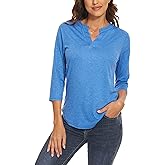 Women's 3/4 Sleeve Tunic Tops Casual Notch V Neck T-Shirts Dressy Work Tops Blouse