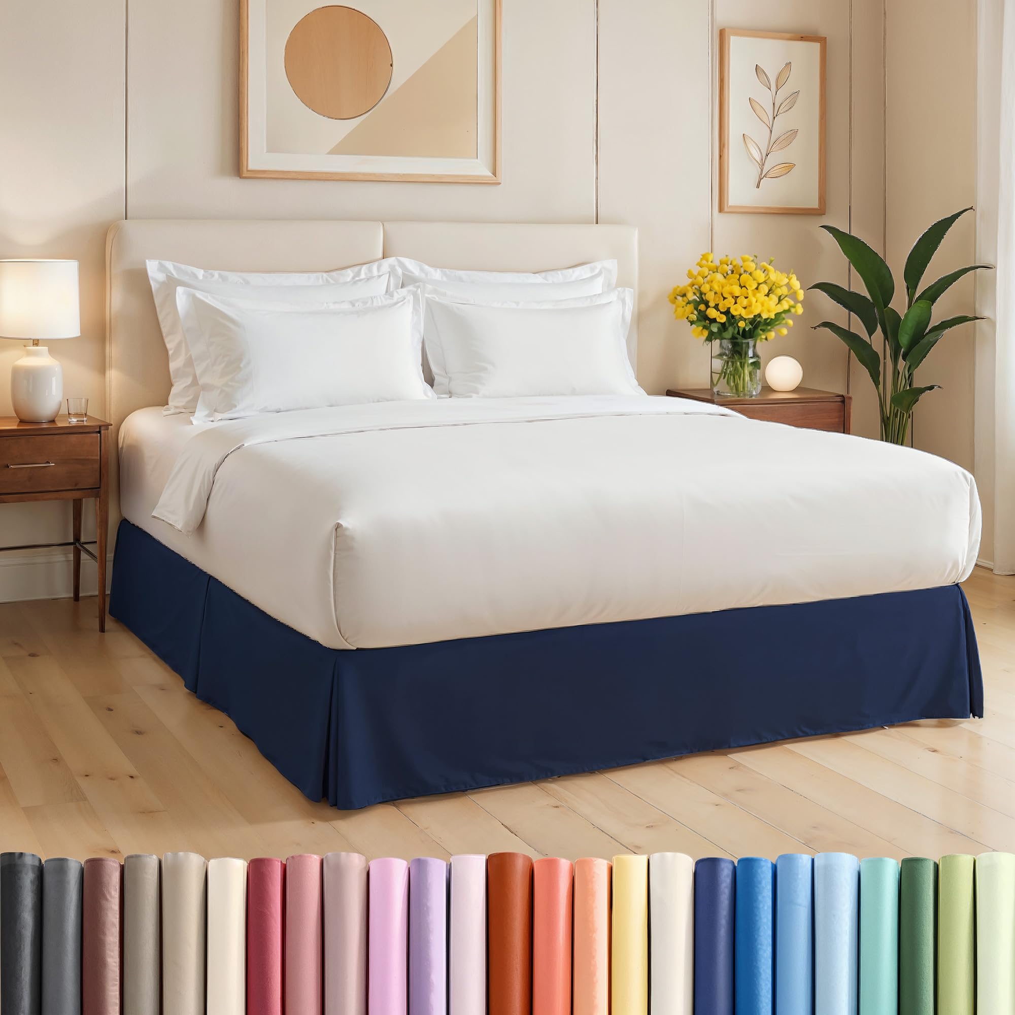 Photo 1 of Pleated Bed Skirt Queen Size - 3 Sided Pleated Bed Skirt Queen - Ultra-Soft, Easy Fit with 12 Inch Tailored Drop - Hotel Quality, Wrinkle Free & Fade Resistant - for Women, Men, Kids & Teens - Navy