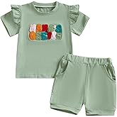 mlpeerw Toddler Baby Girl Summer Clothes Ruffle Short Sleeve T Shirt Tops Shorts 2 Piece Outfit Cute Baby Girl Clothes