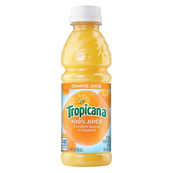 TROPICANA 100% ORANGE JUICE, SINGLE SERVE, 10 FL OZ BOTTLES (PACK OF 24) – REAL FRUIT JUICE, VITAMIN C RICH, NO ADDED SUGARS, NO ARTIFICIAL FLAVORS