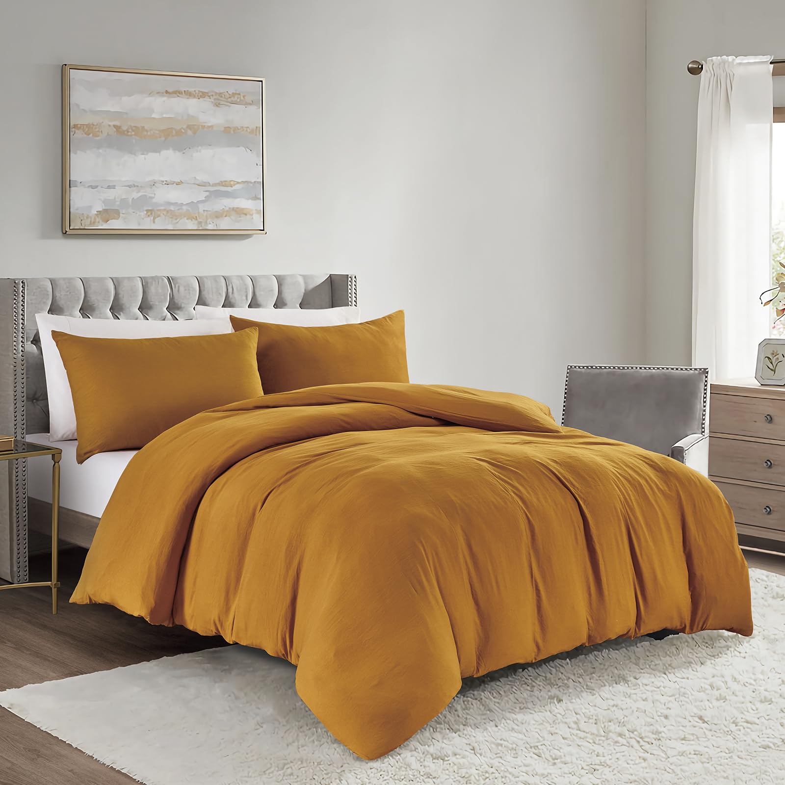 KASYLAN Duvet Cover Set - Washed Microfiber Bedding Set with Zipper Closure, Soft and Comfortable with Pillow case - Bedding Quilt Cover Set (Double, Almond) — image 1