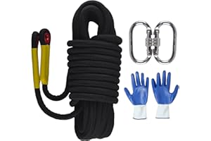 JIUXQT 16mm 64Ft/20m Climbing Rope Strong Rope Tree Climbing Gear Static Climbing Rope Arborist Equipment Rock Climbing Heavy Duty Tree Stand Camping Rope Survival Equipment Black