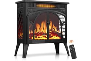 R.W.FLAME Electric Fireplace Heater 25" with Remote Control, Cathedral Stylish, Different Flame Effects and Log Set Colors, Adjustable Brightness and Heating Mode, Overheating Safe Design