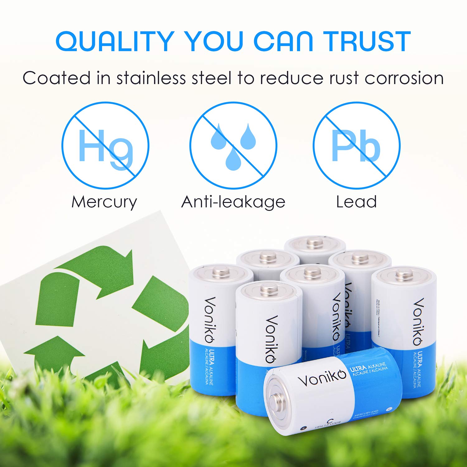 VONIKO Ultra Alkaline 8 C Batteries 8 Pack - Size C Batteries Pack - 10 Year Shelf Life & 6-9 Times The Power As Carbon Batteries | 8 Pack C Batteries 1.5 Volt - C Batteries