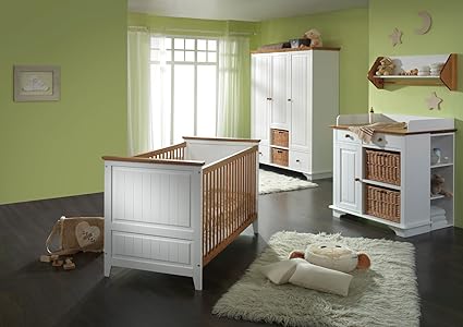 SAM® Kinderzimmer Sparset Jessica Komplettset Kinder- / Baby-Zimmer 5tlg. aus massivem Kiefernholz, weiß braun lackiert, Baby