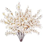 Dehoxara 12 Pcs Artificial Cherry Blossom Flowers 40" Faux Silk Cherry Blossom Stems Fake Real Touch Peach Branches for Wedding Home Garden Japanese Decor Ivory White