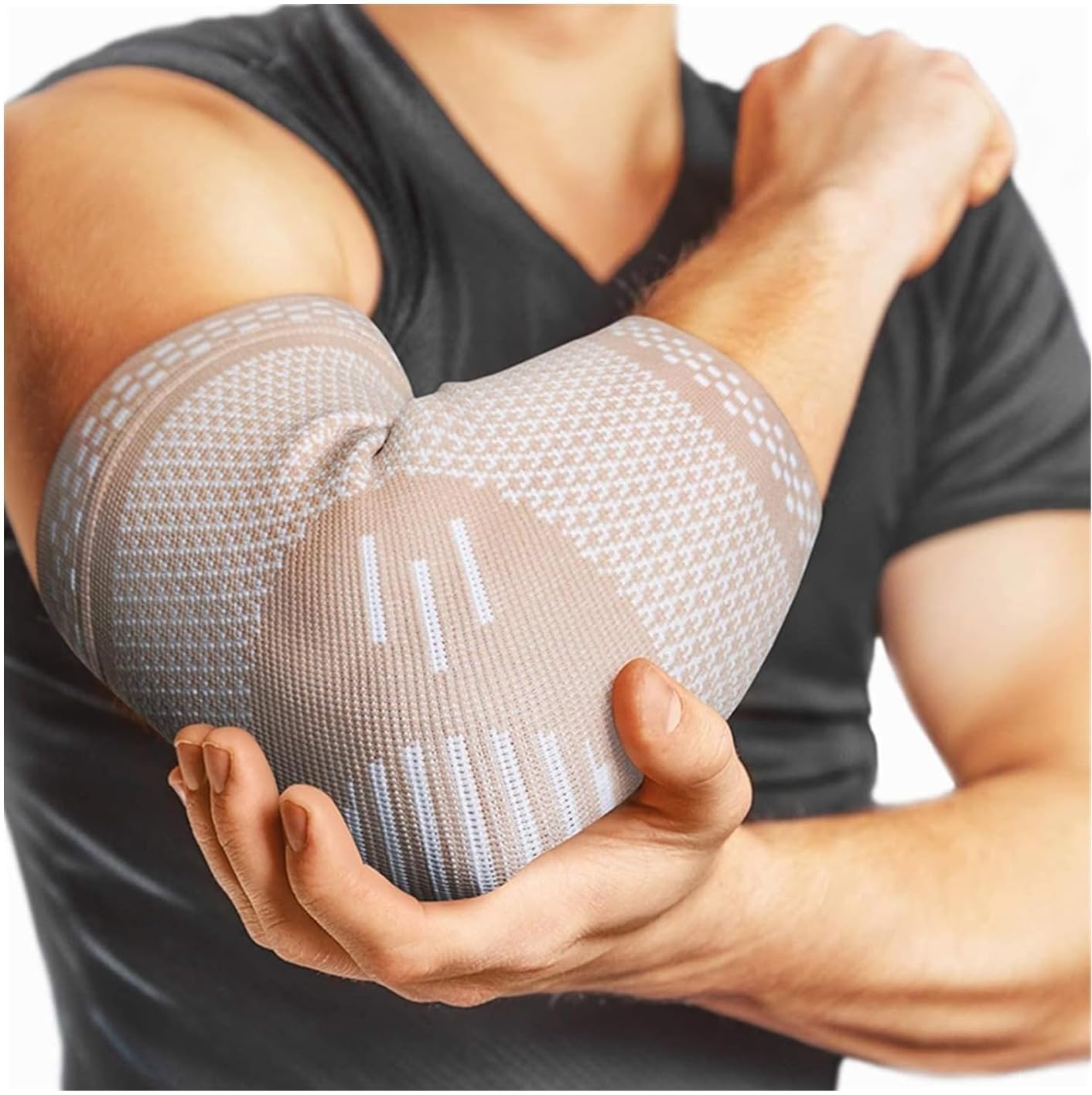 Elbow Brace Compression Arm Support for Men Women & Kids | Support Sleeves for Sports Protection and Pain Relief | Compression Sleeve for Tendonitis, Weightlifting, Tennis, Golfers| 2 Pack (Beige, L)