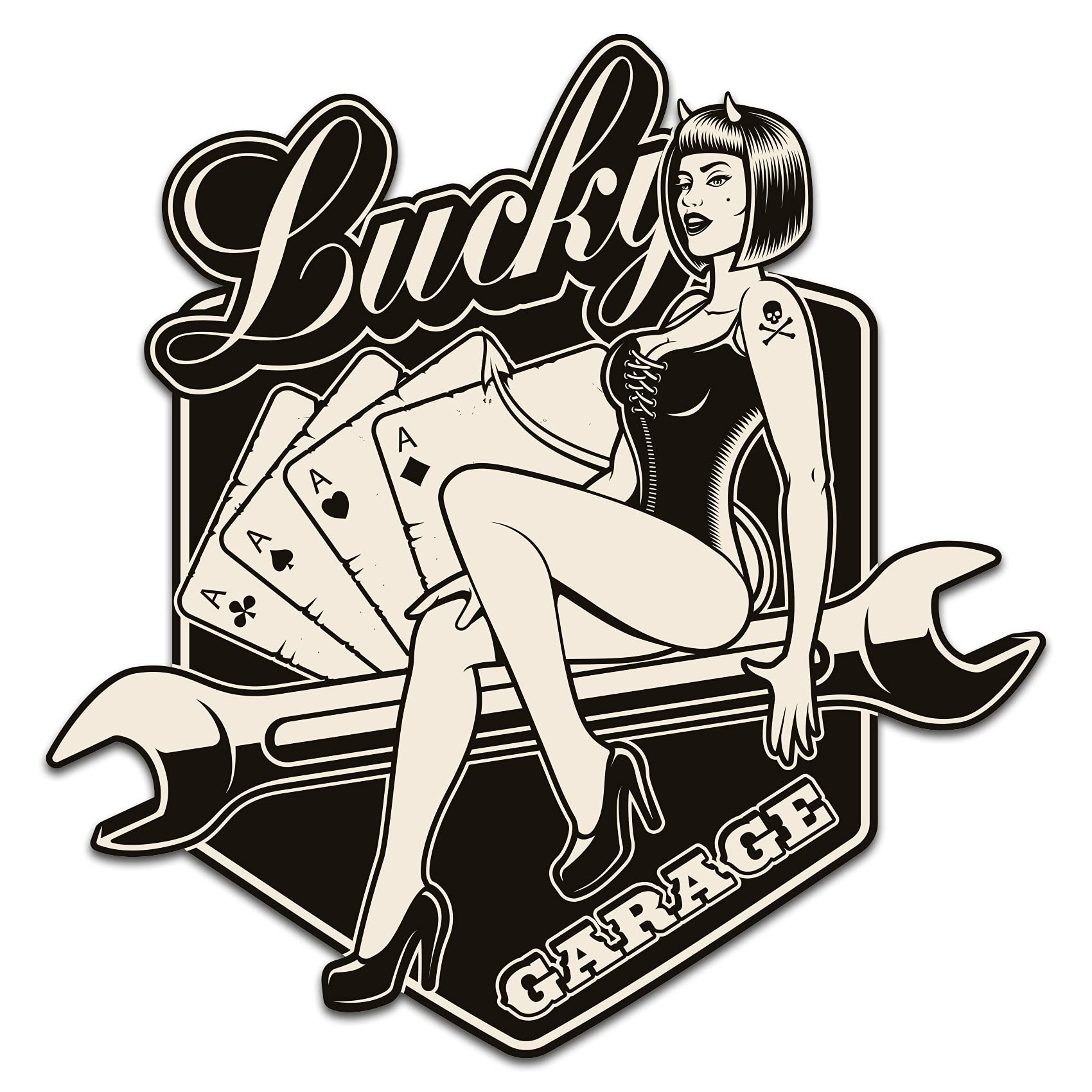 Finest-Folia Retro Vintage Old School Ace Kult Rockabilly Sticker (R149-8 Lucky Garage) — image 1