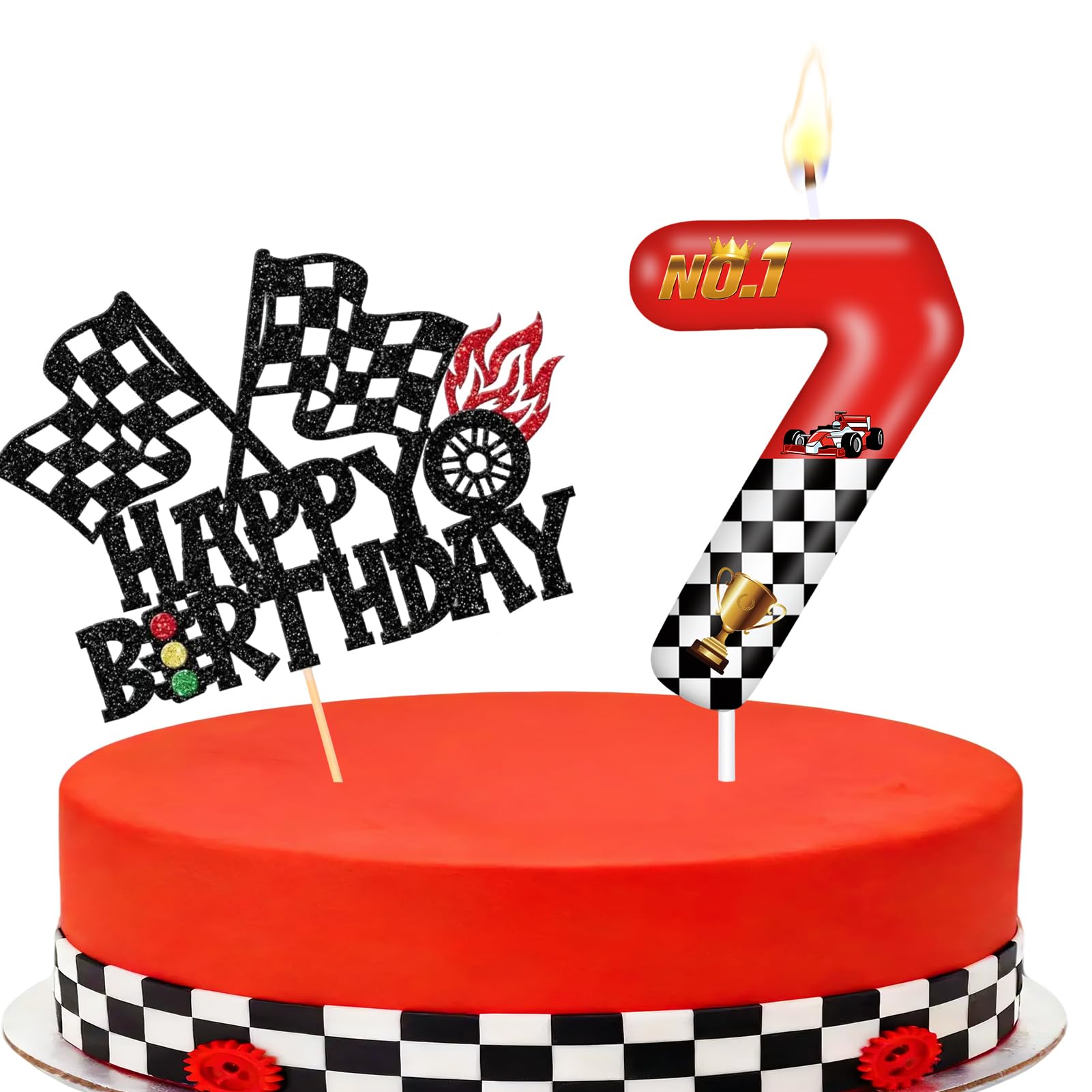 Racing Cars Themed Number Candles, Cake Candles with Greeting Card for Birthday Party Wedding Anniversary Celebrations(7 Candle,Racing Cars)