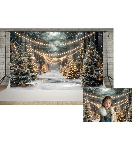 Toile De Fond Photo Noël 2x2 M - Motif Guirlande, Sapin, Neige - Microfibre Infroissable - Pour Studio, Famille, Fête - 4
