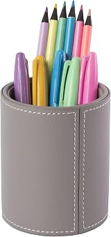 Osco Faux Leather Pen Pot Desk Organizer Grey 10.5 cm H x 8.7 cm Dia view 2