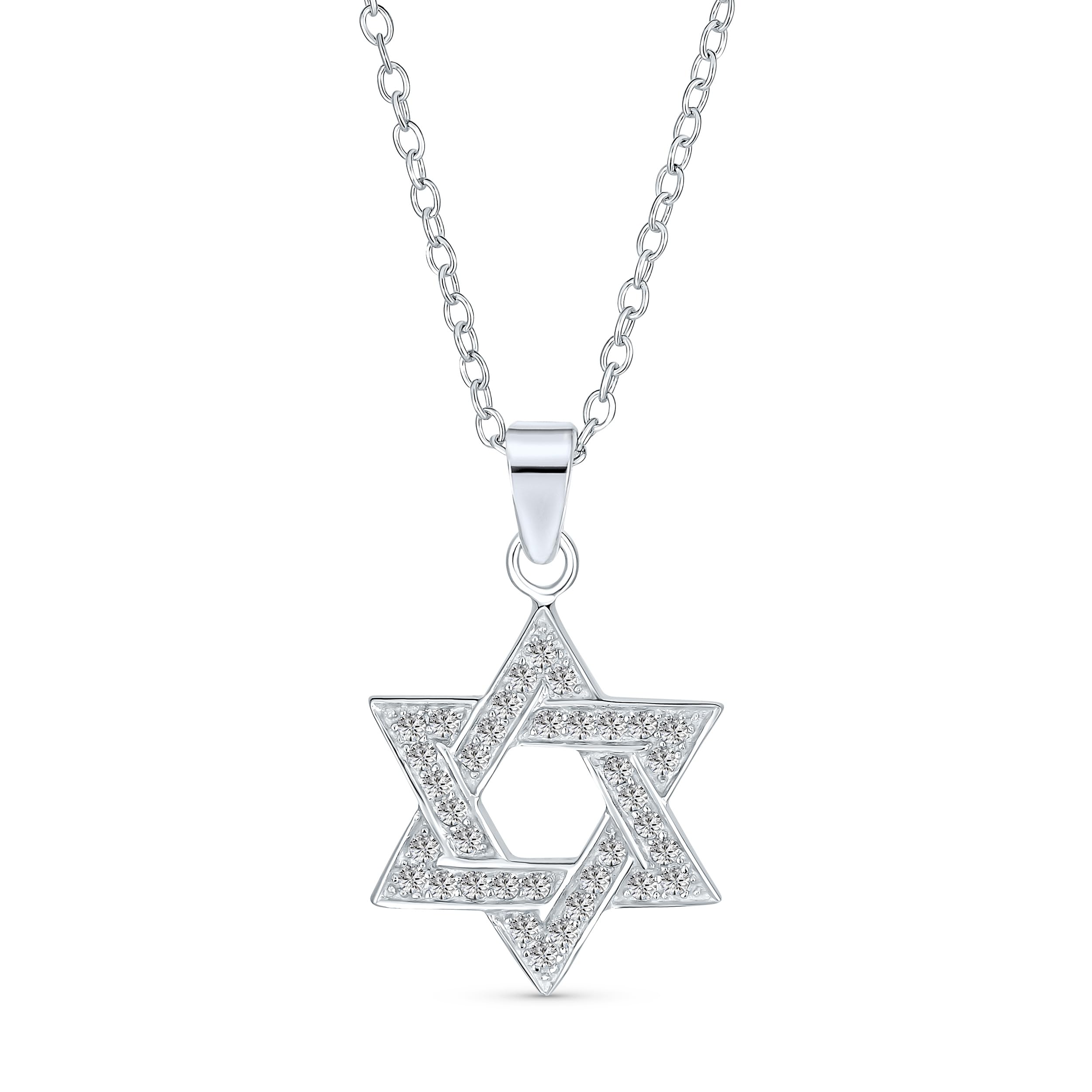 Bling Jewelry Judaica Hanukkah Star of David Pendant Necklace: CZ Accents, Sterling Silver, Women & Teen Bat Mitzvah
