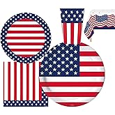 Serves 30 Party Pack 4th of July Patriotic American Stars and Stripes 9" Dinner Paper Plates 7" Dessert Paper Plates Cups Napkins 2 Table Cover 4th of July Party Supplies American Party Theme