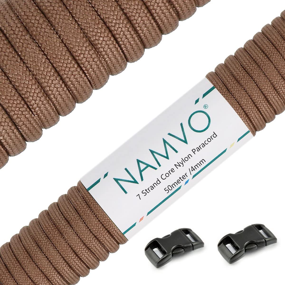 Namvo 550 Paracord 7 Strand Parachute Cord, Mil Spec Type III 50 Meter Tent Guide Rope Survival Parachute Lanyard Cord for Outdoor Camping Crafting Keychains Khaki