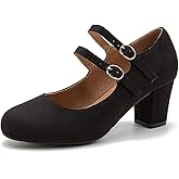 Eugisy Women's Mary Jane Pumps Double Strap Chunky Block Heel Closed Round Toe Dress Office Work Bridal Wedding Party Shoes