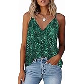 EUDOLAH Sequin Tops for Women Sparkle Camisole Shimmer Sleeveless V Neck Tanks Sexy Party Cami Going Out Outfits