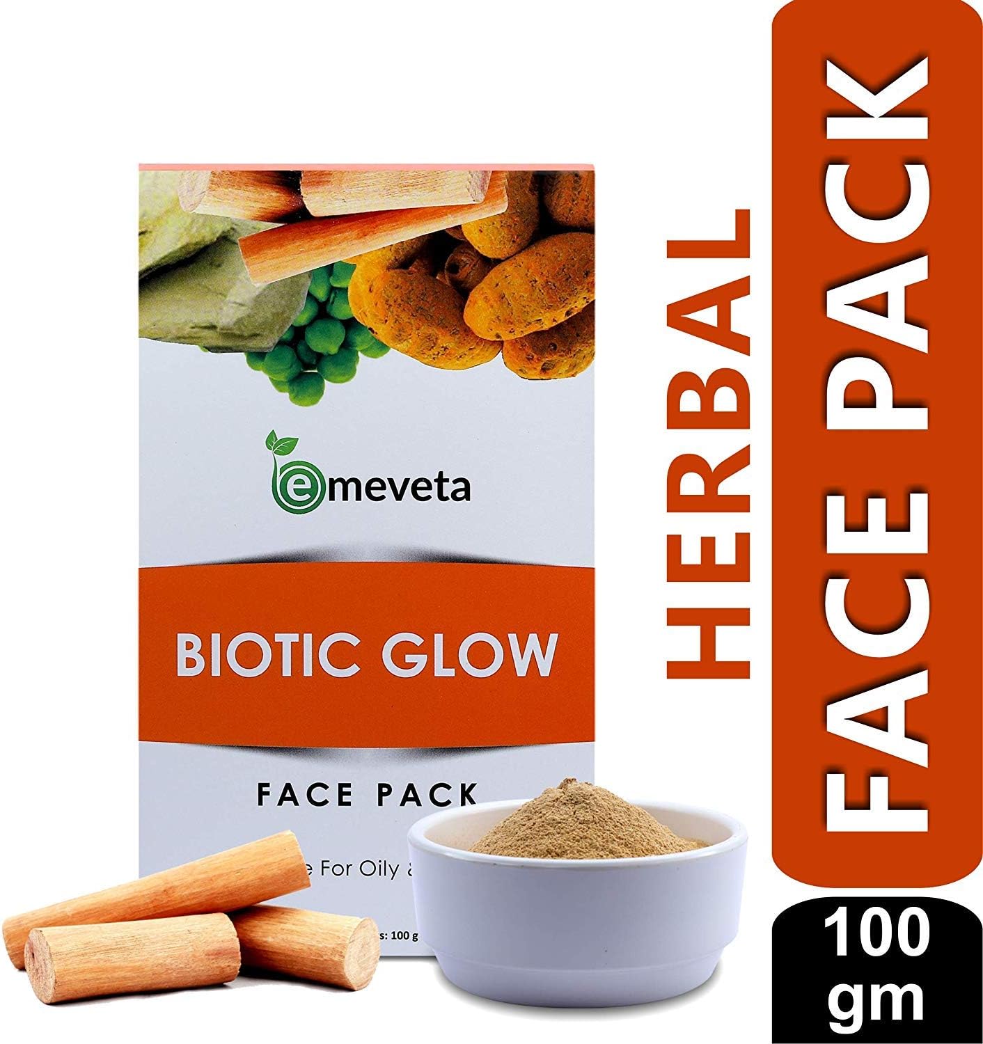 Emeveta Biotic Glow Natural Herbal Haldi Chandan Multani Mitti Face Pack for Glowing Skin dry skin (100 gram)