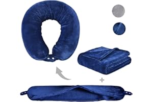 Yaning Multifunctional Neck Pillow, Soft Warm Blanket with Cozy Neck Pillow Case, Portable Blanket Set for Airplane, Camping, Car (Navy Blue)