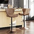 Keyluv Bar Stools Set of 2 Adjustable Swivel Counter Height Barstools Bar Chairs with Backrest and Metal Frame Modern Faux Leather Barstool Chairs for Kitchen Bistro Pub, Retro Brown