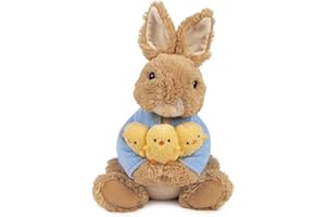GUND Beatrix Potter Peter Rabbit Holding Chicks Plush, Easter Gift, Easter Bunny Stuffed Animal for Ages 1 and Up, Brown/Blue, 9.5”