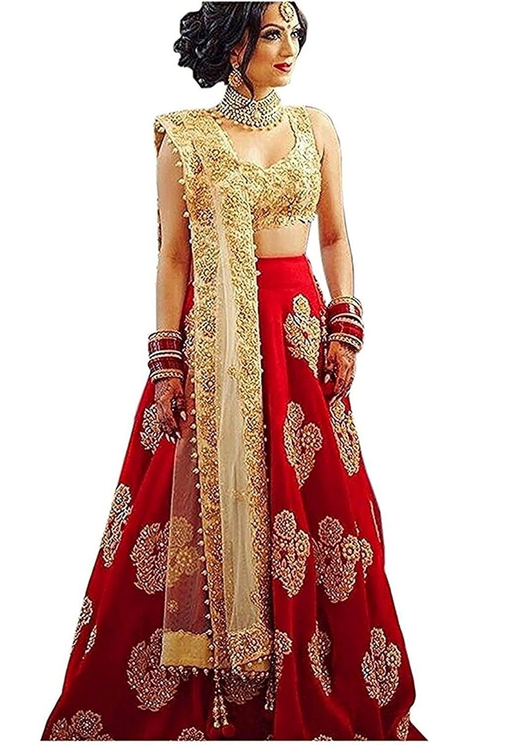 flywing fashion women's taffeta silk lehenga choli (red_medium)