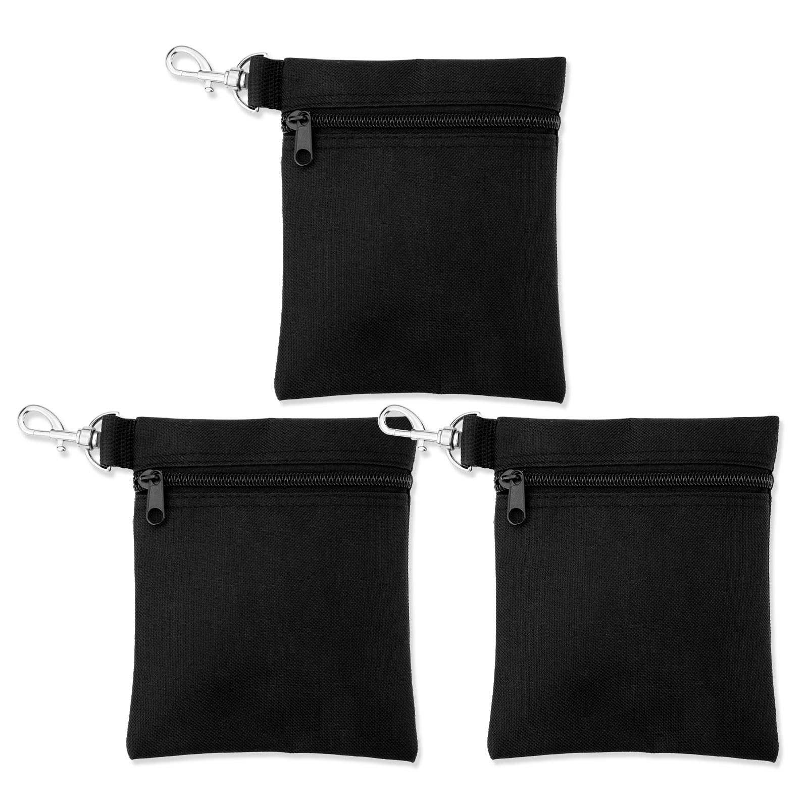 NQEUEPN 3pcs Golf Tee Bags, 6.69x5.51in Portable Golf Ball Pouch Zipper Golf Accessory Bag with Metal Lobster Claw Clip Golf Ball Storage Bag for Valuables & Golf Accessories(Black)