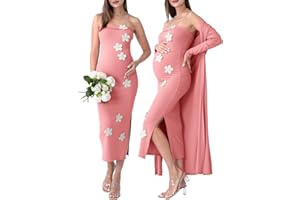 Rnxrbb 2 PCS Floral Baby Shower Maternity Dress Cardigan Photoshoot Long Tube Dresses Gender Reveal for Night Out&Cocktail