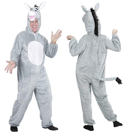 NET TOYS Eselkostüm Plüschoverall Esel mit Maske M/L 175 cm Ganzkörperanzug Tierkostüm Plüschoverall IAh Jumpsuit Pferd Ganzk