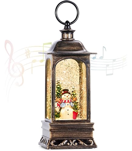 Christmas Snow Globes Lantern Musical,6H Timer Cylinder Glitter