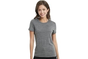 MERIGREENY Women's 100% Merino Wool T-Shirt, Crew Neck Lightweight Moisture-Wicking Athletic Base Layer Tops for Running