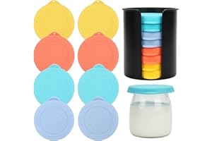 8PCS Replacement Yogurt Lids with Lid Storage Organizer - Silicone Leakproof Jar Covers Fit for Ultimate Yogurt Jars, Airtigh
