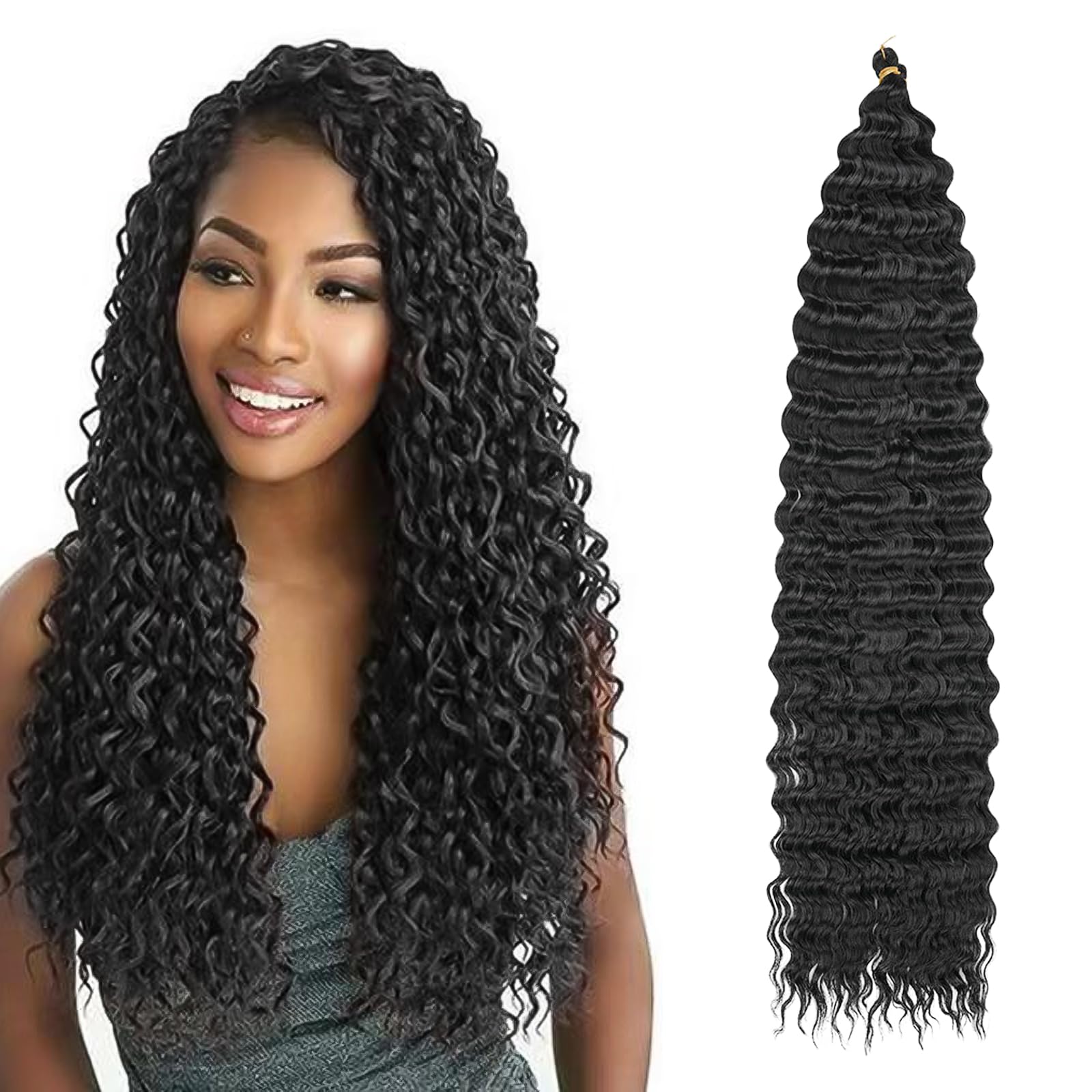 JSTHHTT Curly Braiding Hair, Crochet Braids Hair Extensions, Twist Water Wave Crochet Hair, Curly Wavy Hair Extensions For Boho Braids For Black Women 22 Inch Pack Of 1