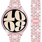 DEALELE Bands Compatible with Samsung Galaxy Watch 6 40mm / 44mm / Galaxy 6 Classic 43mm / 47mm, 20mm Bling Rhinestone Metal Strap with Diamond protective case Replacement for Women Men (Rose pink)