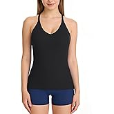 ATTRACO Ribbed Workout Tank Tops for Women with Built-in Bra V Neck Rackback Going Out Camisole