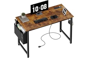 Lufeiya 40 inch Computer Desk with Power Outlet, 39 inch Teen Study Table Home Office Work Writing Desk with Charging Station Outlets Built in, Rustic Brown